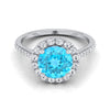 Platinum Swiss Blue Topaz Swiss Blue Topaz Halo Diamond Pave แหวนหมั้น -3/8ctw