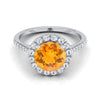 แหวนหมั้นเพชร 14K White Gold Citrine Citrine Halo Diamond Pave -3/8ctw