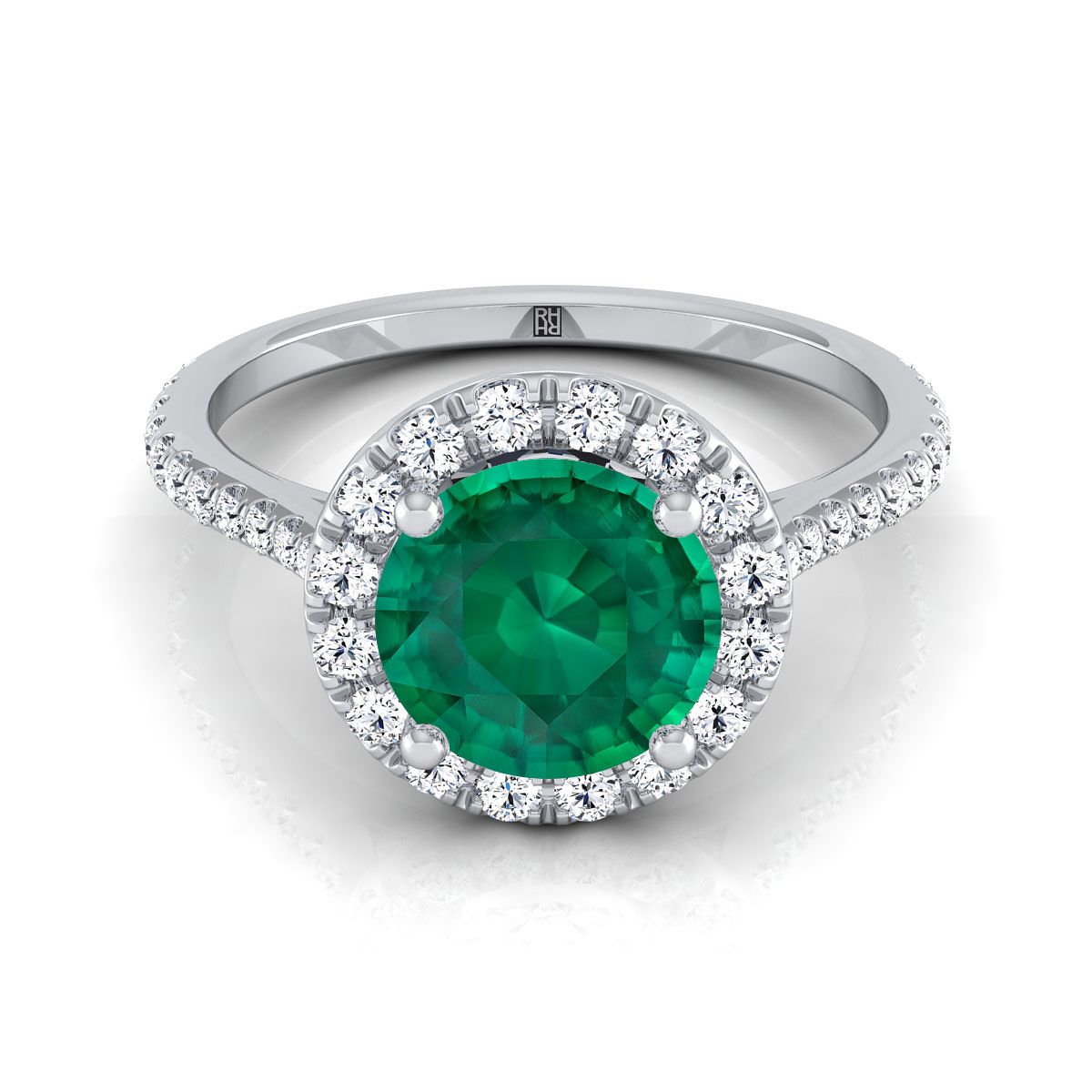 แหวนหมั้นเพชร Pave Emerald Halo ทองคำขาว 18K -3/8ctw