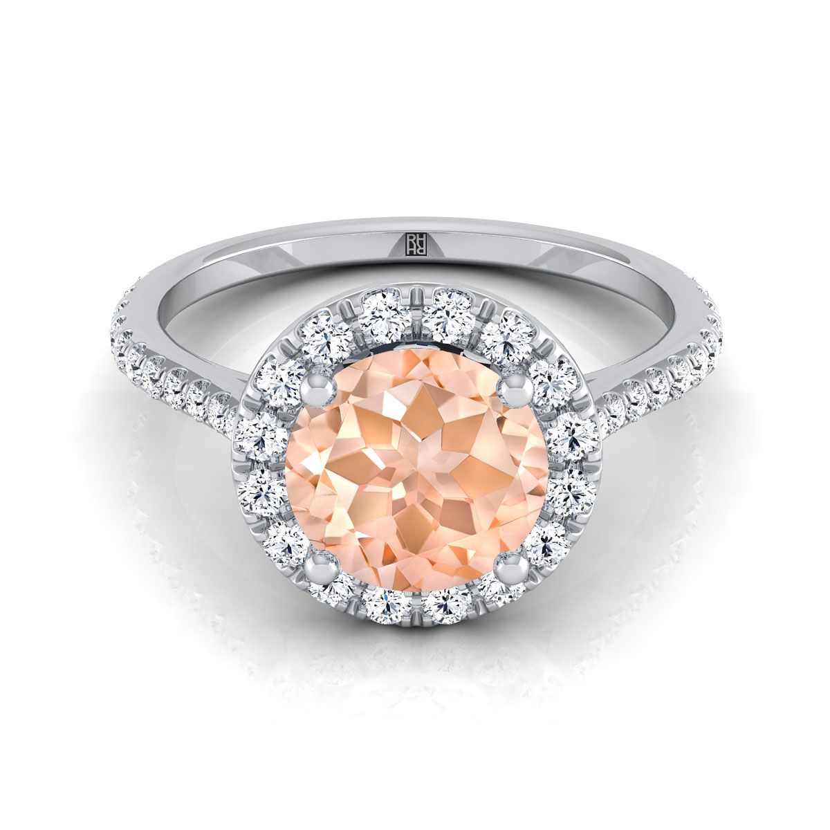 แหวนหมั้นเพชร Morganite Morganite Halo 14K สีขาวทอง -3 / 8ctw