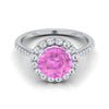 แหวนหมั้นเพชร 18K White Gold Pink Sapphire Pink Sapphire Halo Diamond Pave -3/8ctw