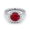 แหวนหมั้นเพชร 18K White Gold Ruby Ruby Halo Diamond Pave -3/8ctw