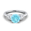 14K สีขาวทอง Round Brilliant Aquamarine จับคู่อย่างสมบูรณ์แบบรอบสามแหวนหมั้นเพชร -1/4ctw