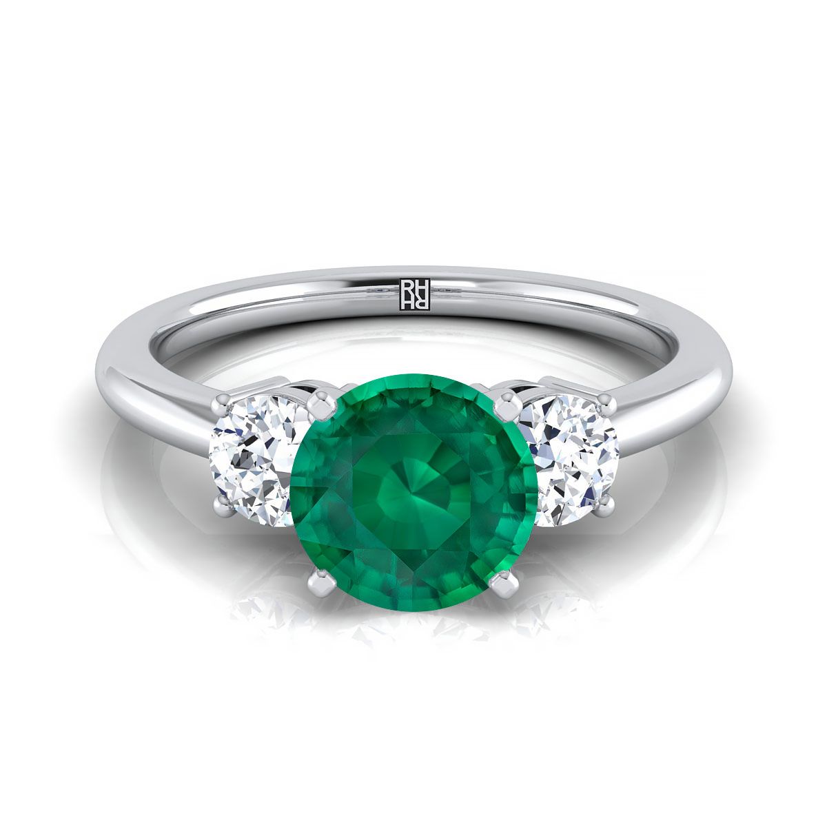 18K สีขาวทอง Round Brilliant Emerald จับคู่อย่างสมบูรณ์แบบรอบสามแหวนหมั้นเพชร -1/4ctw