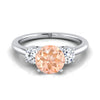 14K สีขาวทอง Round Brilliant Morganite จับคู่อย่างสมบูรณ์แบบสามหินแหวนหมั้นเพชร -1/4ctw