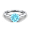 แหวนหมั้นเพชร 18K White Gold Round Brilliant Aquamarine บีบ Comfort Fit Claw Prong Solitaire