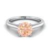 แหวนหมั้น 14K White Gold Round Brilliant Morganite บีบ Comfort Fit Claw Prong Solitaire