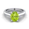 14K White Gold Oval Peridot Pinched Comfort Fit Claw Prong Solitaire Engagement Ring