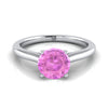 18K White Gold Round Brilliant Pink Sapphire Pinched Comfort Fit Claw Prong Solitaire แหวนหมั้น