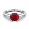 Platinum Round Brilliant Ruby Pinched Comfort Fit Claw Prong Solitaire Engagement Ring