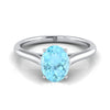 แหวนหมั้นเพชร 18K White Gold Oval Aquamarine Cathedral Style Comfort Fit Solitaire