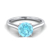 14K White Gold Round Brilliant Aquamarine Cathedral Style Comfort Fit Solitaire Engagement Ring