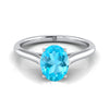 14K White Gold Oval Swiss Blue Topaz Cathedral Style Comfort Fit Solitaire Engagement Ring