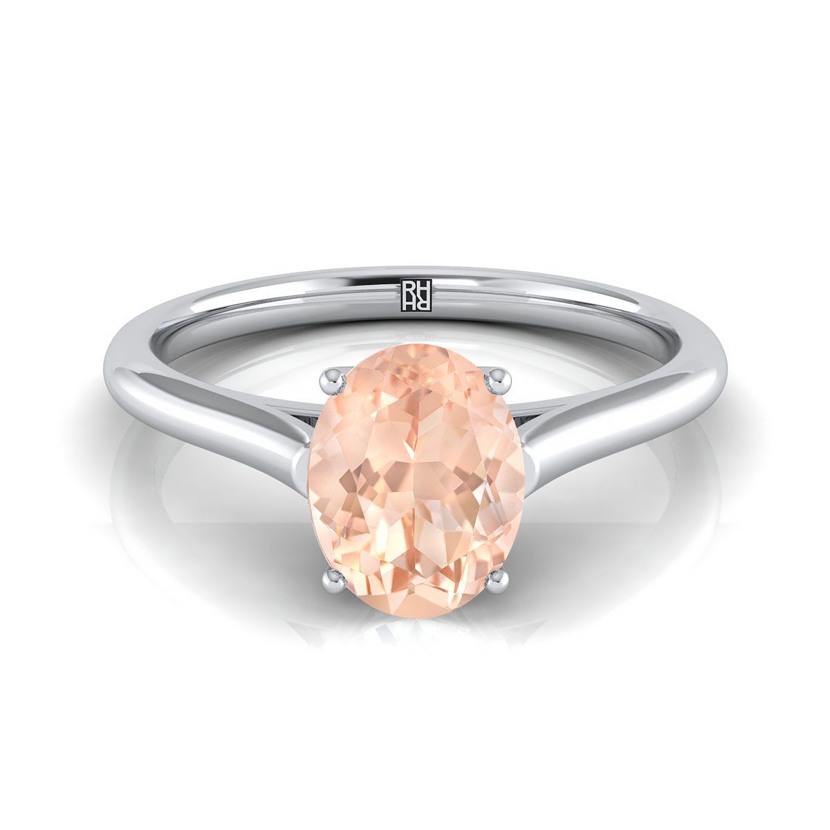 แหวนหมั้นมอร์แกนไนต์รูปไข่ทองคำขาว 14K สไตล์ Comfort Fit Solitaire