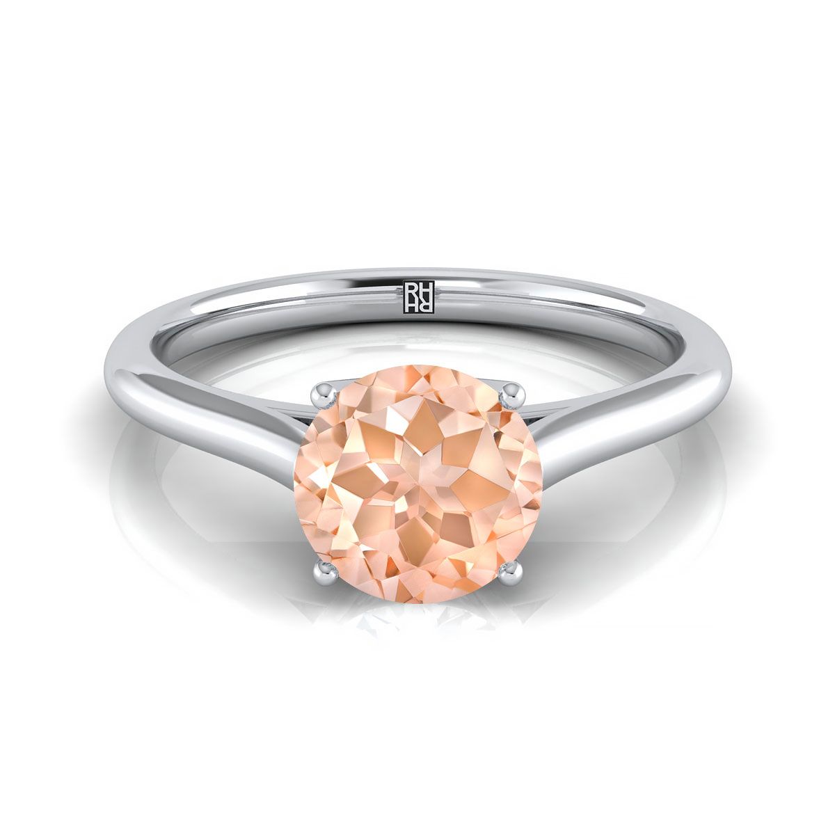 แหวนแพลตตินัมทรงกลมสี Morganite แวววาวสไตล์ Comfort Fit Solitaire แหวนหมั้น