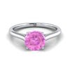 14K White Gold Round Brilliant Pink Sapphire Cathedral Style Comfort Fit Solitaire Engagement Ring