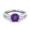 14K White Gold Round Brilliant Amethyst Round Comfort Fit Claw Prong Solitaire แหวนหมั้น