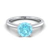 18K White Gold Round Brilliant Aquamarine Round Comfort Fit Claw Prong Solitaire แหวนหมั้น