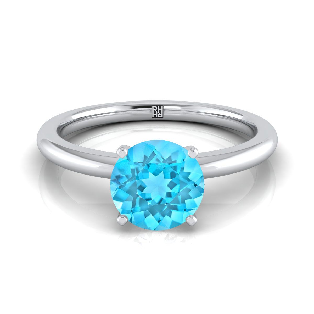 18K White Gold Round Brilliant Swiss Blue Topaz Round Comfort Fit Claw Prong Solitaire แหวนหมั้น