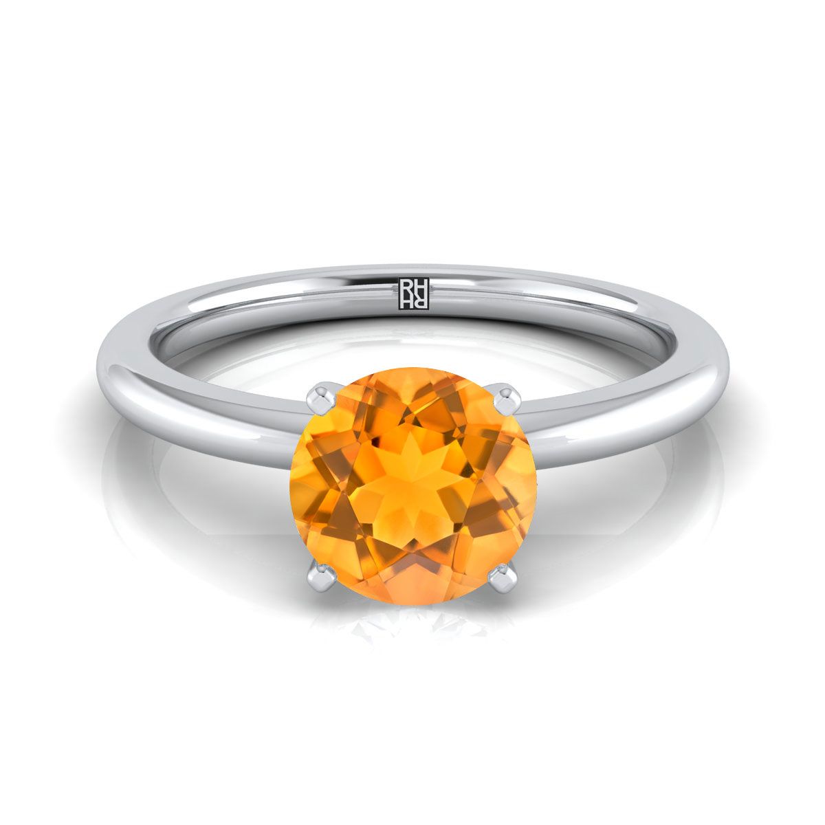 18K White Gold Round Brilliant Citrine Round Comfort Fit Claw Prong Solitaire แหวนหมั้น