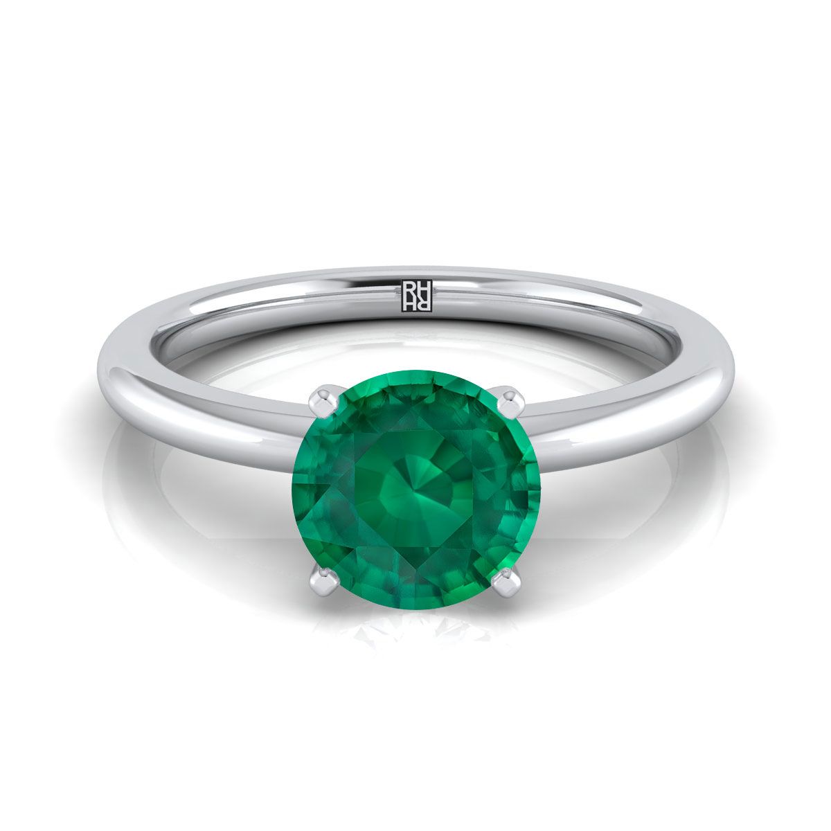 14K White Gold Round Brilliant Emerald Round Comfort Fit Claw Prong Solitaire แหวนหมั้น