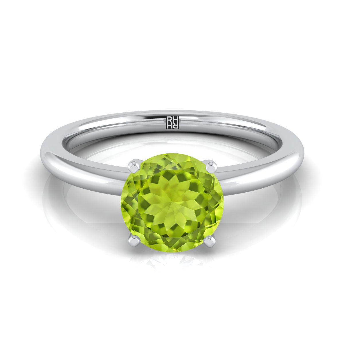 18K White Gold Round Brilliant Peridot Round Comfort Fit Claw Prong Solitaire แหวนหมั้น