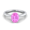 แหวนหมั้นเพชร 14K White Gold Oval Pink Sapphire Round Comfort Fit Claw Prong Solitaire