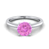 14K White Gold Round Brilliant Pink Sapphire Round Comfort Fit Claw Prong Solitaire แหวนหมั้น