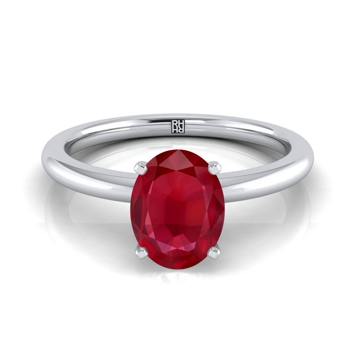 14K White Gold Oval Ruby Round Comfort Fit Claw Prong Solitaire Engagement Ring