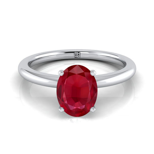 แหวนหมั้นเพชร 14K White Gold Ruby Round Comfort Fit Claw Prong Solitaire