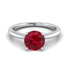 แหวนหมั้นเพชร 14K White Gold Round Brilliant Ruby Round Comfort Fit Claw Prong Solitaire