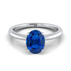 แหวนหมั้นเพชร 18K White Gold Oval Sapphire Round Comfort Fit Claw Prong Solitaire