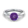 18K White Gold Round Brilliant Amethyst Pinched Comfort Fit Claw Prong Solitaire แหวนหมั้น