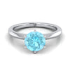 แหวนหมั้นเพชร 18K White Gold Round Brilliant Aquamarine บีบ Comfort Fit Claw Prong Solitaire