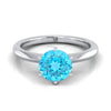 18K สีขาวทอง Round Brilliant Swiss Blue Topaz Pinched Comfort Fit Claw Prong Solitaire แหวนหมั้น