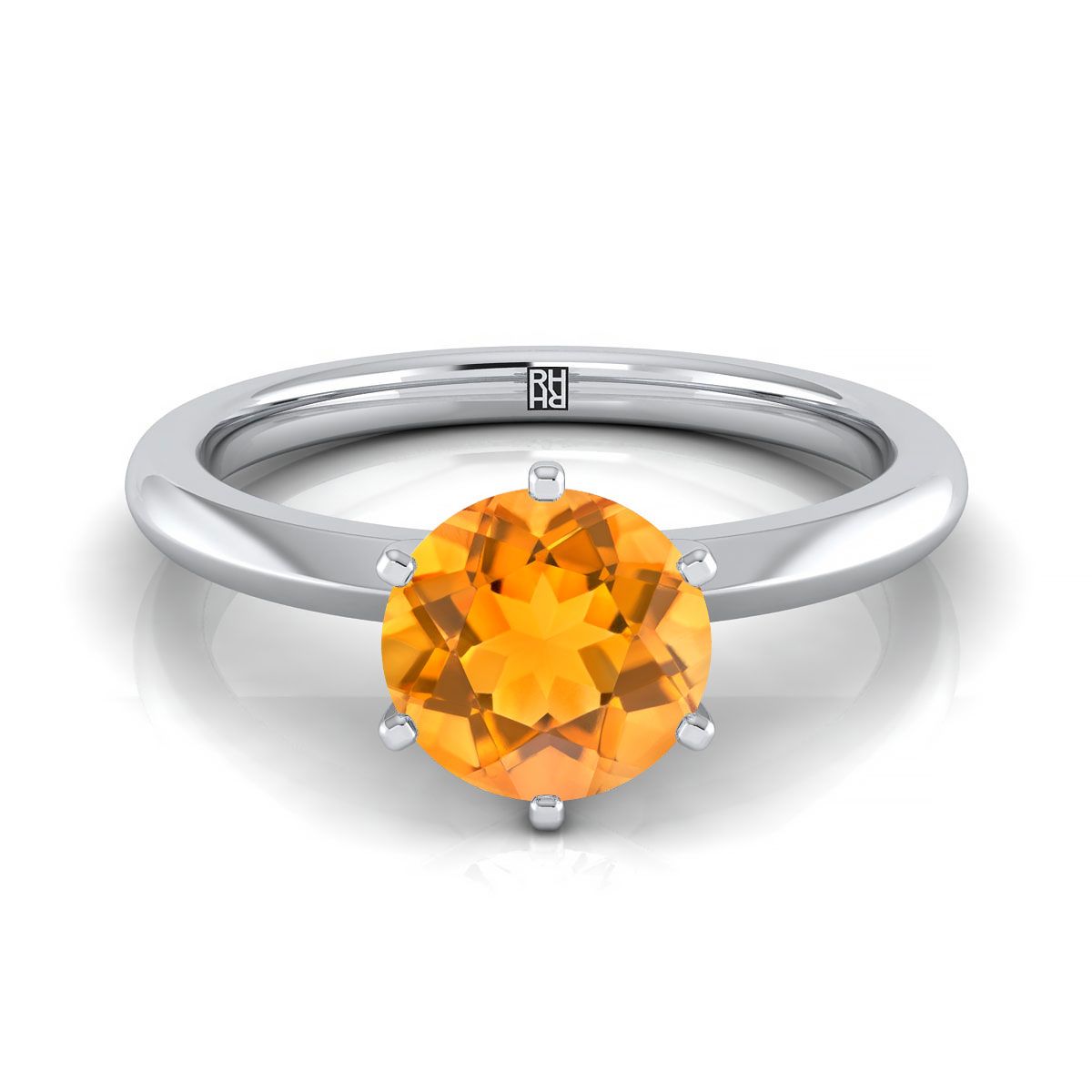 แหวนหมั้นเพชร 14K White Gold Round Brilliant Citrine บีบ Comfort Fit Claw Prong Solitaire