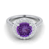 18K สีขาวทอง Round Brilliant Amethyst French Pave Halo Secret Gallery แหวนหมั้นเพชร -3/8ctw