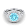 แหวนหมั้นเพชร Aquamarine French Pave Halo Secret Gallery แพลตตินัมทรงกลม -3/8ctw