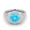 18K สีขาวทอง Round Brilliant Swiss Blue Topaz French Pave Halo Secret Gallery แหวนหมั้นเพชร -3/8ctw