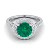 18K White Gold Round Brilliant Emerald French Pave Halo Secret Gallery แหวนหมั้นเพชร -3/8ctw