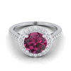 14K White Gold Round Brilliant Garnet French Pave Halo Secret Gallery Diamond Engagement Ring -3/8ctw