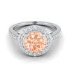 18K สีขาวทอง Round Brilliant Morganite French Pave Halo Secret Gallery แหวนหมั้นเพชร -3/8ctw