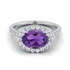 14K White Gold Oval Amethyst แนวนอนแฟนซี East West Diamond Halo แหวนหมั้น -1/2ctw