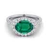 14K White Gold Oval Emerald แนวนอนแฟนซี East West Diamond Halo Engagement Ring -1/2ctw