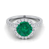 18K สีขาวทอง Round Brilliant Emerald แนวนอนแฟนซี East West Diamond Halo แหวนหมั้น -1/2ctw