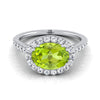 14K White Gold Oval Peridot แนวนอนแฟนซี East West Diamond Halo แหวนหมั้น -1/2ctw