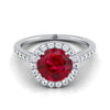 14K White Gold Round Brilliant Ruby แนวนอนแฟนซี East West Diamond Halo แหวนหมั้น -1/2ctw