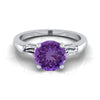 18K สีขาวทอง Round Brilliant Amethyst สามหินเรียว Baguette แหวนหมั้น -1/5ctw