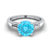 18K สีขาวทอง Round Brilliant Swiss Blue Topaz สามหินเรียว Baguette แหวนหมั้น -1/5ctw