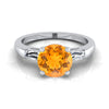 14K สีขาวทอง Round Brilliant Citrine สามหินเรียวแหวนหมั้น Baguette -1/5ctw